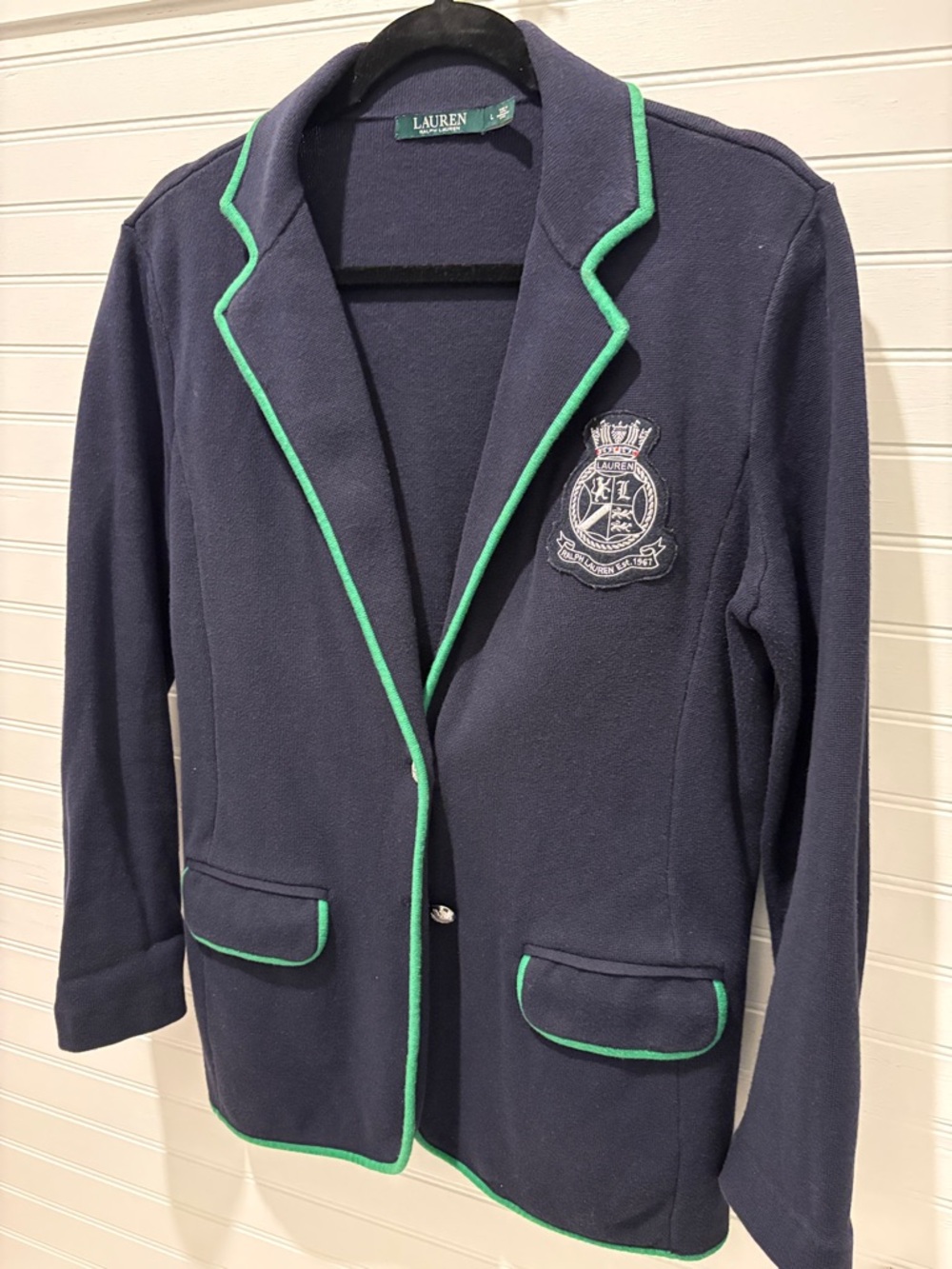 Lauren Ralph Lauren Navy Blazer with Green Trim and Crest